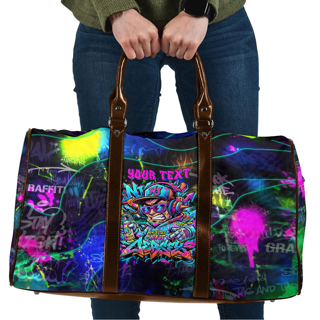 Personalized New Jersey Graffiti Mascot Travel Bag Urban Street Art - Vibrant Neon Spray Paint Aesthetic