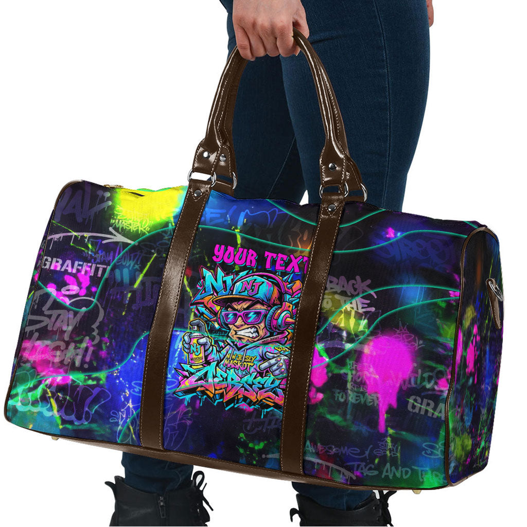 Personalized New Jersey Graffiti Mascot Travel Bag Urban Street Art - Vibrant Neon Spray Paint Aesthetic