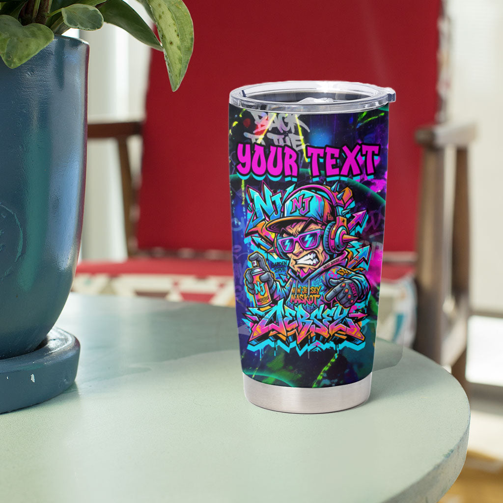 Personalized New Jersey Graffiti Mascot Tumbler Cup Urban Street Art - Vibrant Neon Spray Paint Aesthetic