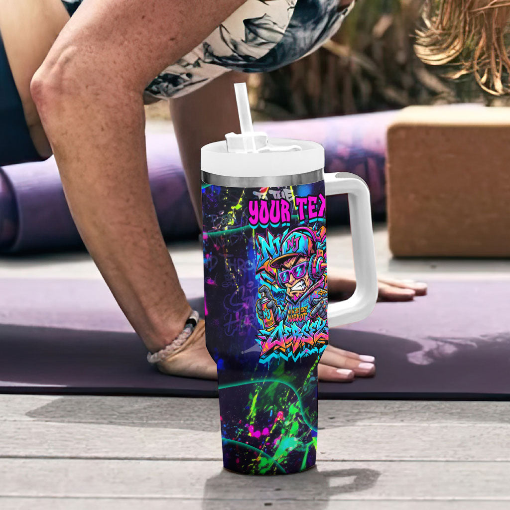 Personalized New Jersey Graffiti Mascot Tumbler With Handle Urban Street Art - Vibrant Neon Spray Paint Aesthetic