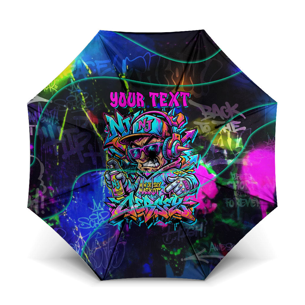 Personalized New Jersey Graffiti Mascot Umbrella Urban Street Art - Vibrant Neon Spray Paint Aesthetic