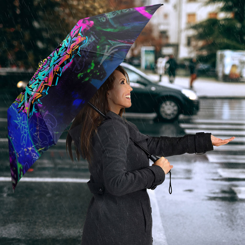 Personalized New Jersey Graffiti Mascot Umbrella Urban Street Art - Vibrant Neon Spray Paint Aesthetic