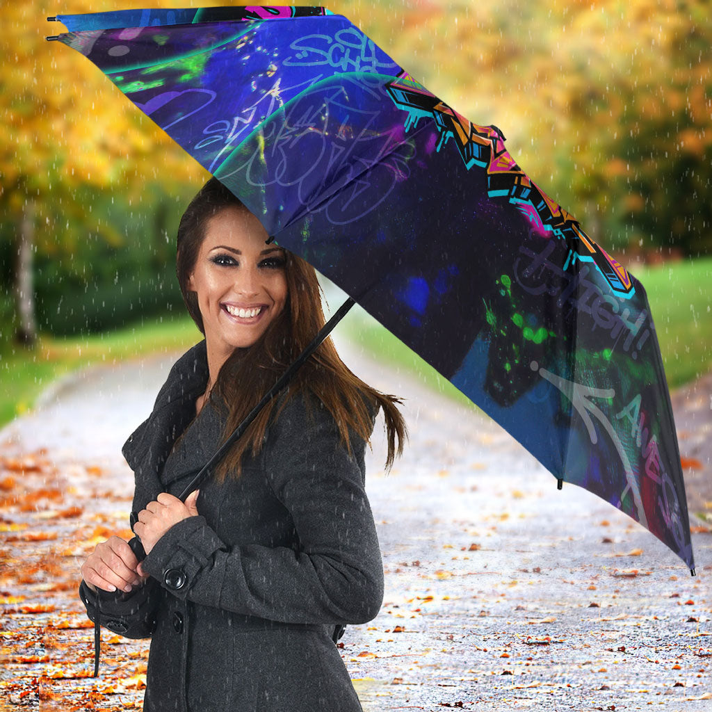 Personalized New Jersey Graffiti Mascot Umbrella Urban Street Art - Vibrant Neon Spray Paint Aesthetic