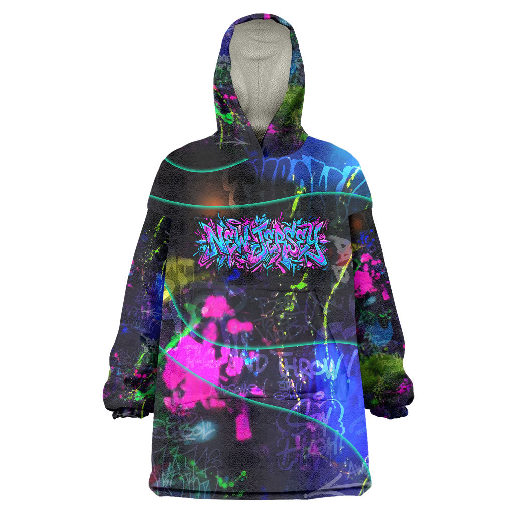 Personalized New Jersey Graffiti Mascot Wearable Blanket Hoodie Urban Street Art - Vibrant Neon Spray Paint Aesthetic