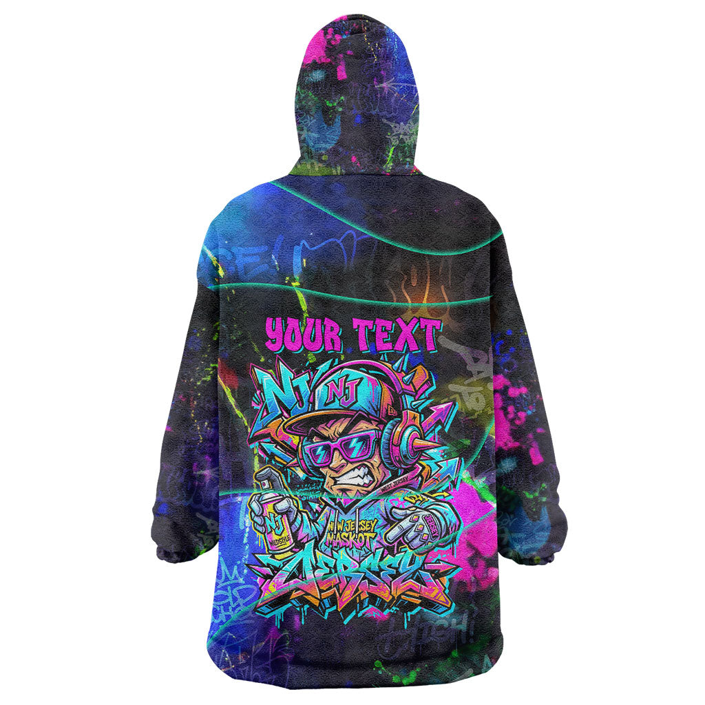 Personalized New Jersey Graffiti Mascot Wearable Blanket Hoodie Urban Street Art - Vibrant Neon Spray Paint Aesthetic