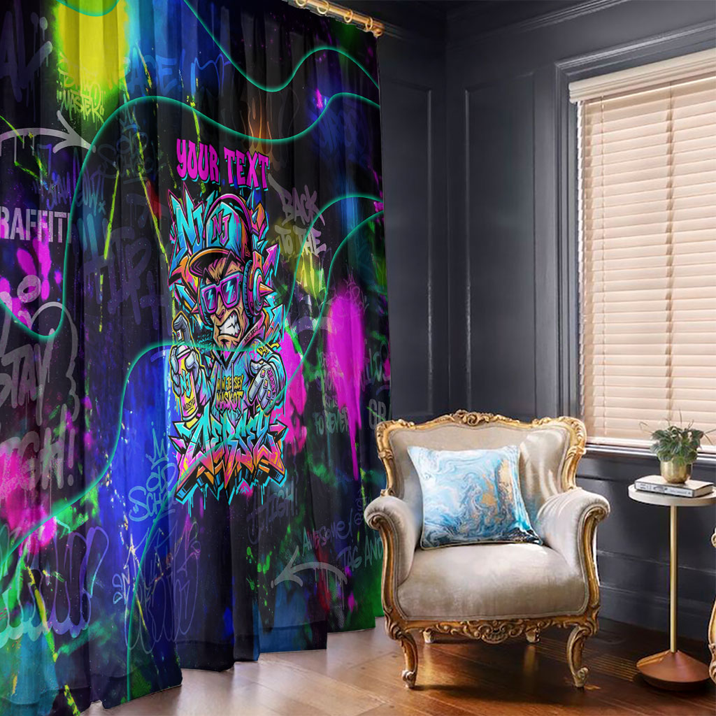 Personalized New Jersey Graffiti Mascot Window Curtain Urban Street Art - Vibrant Neon Spray Paint Aesthetic