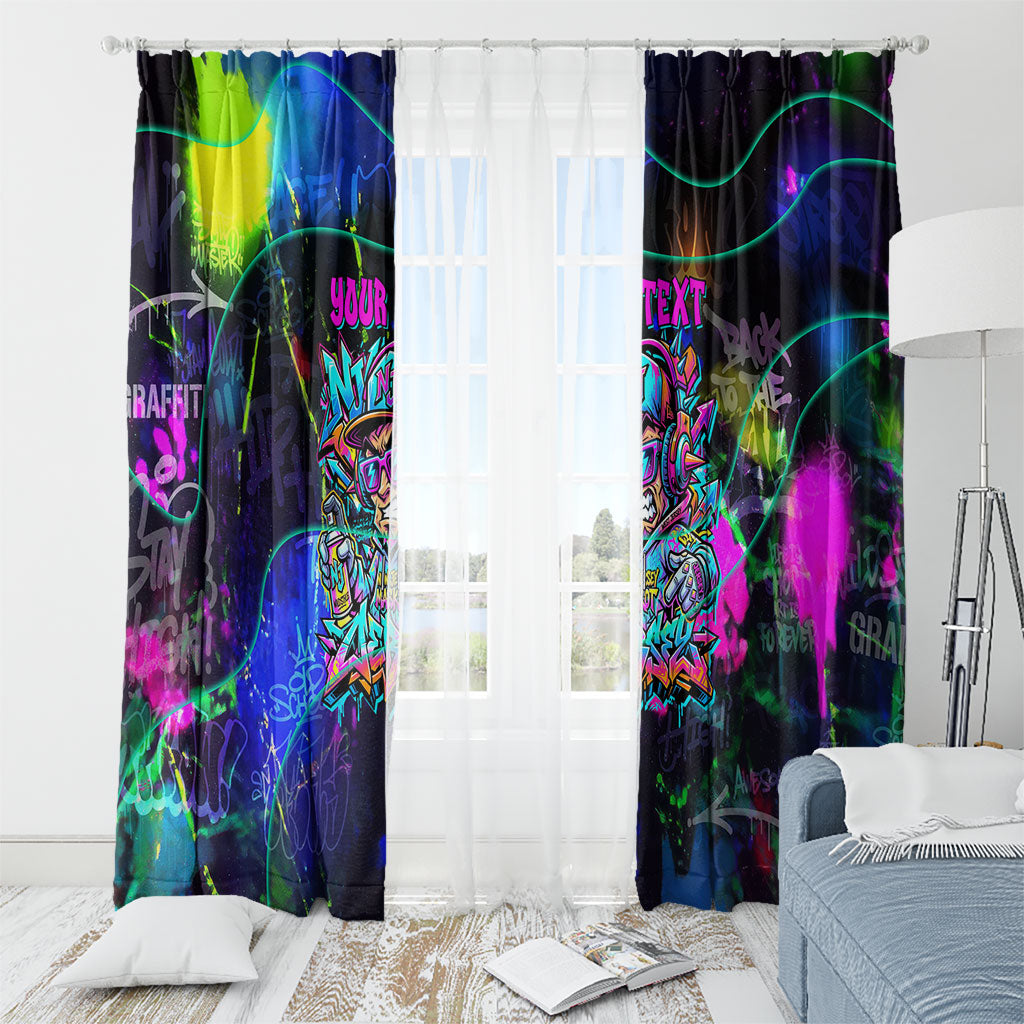 Personalized New Jersey Graffiti Mascot Window Curtain Urban Street Art - Vibrant Neon Spray Paint Aesthetic