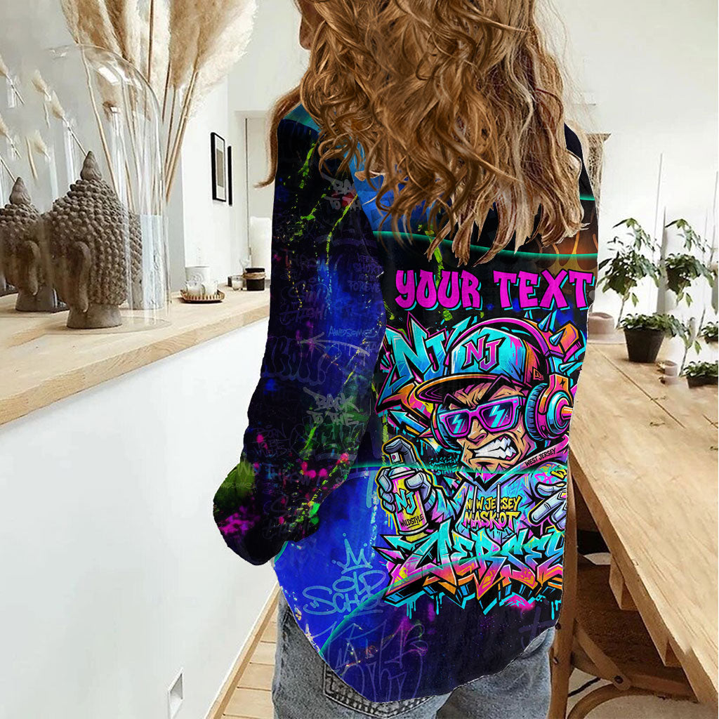 Personalized New Jersey Graffiti Mascot Women Casual Shirt Urban Street Art - Vibrant Neon Spray Paint Aesthetic