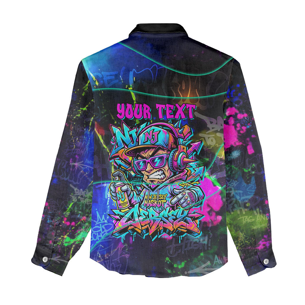 Personalized New Jersey Graffiti Mascot Women Casual Shirt Urban Street Art - Vibrant Neon Spray Paint Aesthetic