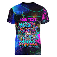 Personalized New Jersey Graffiti Mascot Women V-Neck T-Shirt Urban Street Art - Vibrant Neon Spray Paint Aesthetic