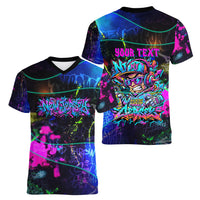 Personalized New Jersey Graffiti Mascot Women V-Neck T-Shirt Urban Street Art - Vibrant Neon Spray Paint Aesthetic