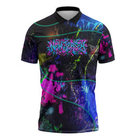 Personalized New Jersey Graffiti Mascot Zipper Polo Shirt Urban Street Art - Vibrant Neon Spray Paint Aesthetic
