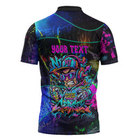 Personalized New Jersey Graffiti Mascot Zipper Polo Shirt Urban Street Art - Vibrant Neon Spray Paint Aesthetic