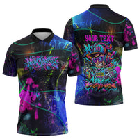 Personalized New Jersey Graffiti Mascot Zipper Polo Shirt Urban Street Art - Vibrant Neon Spray Paint Aesthetic