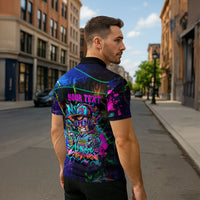 Personalized New Jersey Graffiti Mascot Zipper Polo Shirt Urban Street Art - Vibrant Neon Spray Paint Aesthetic