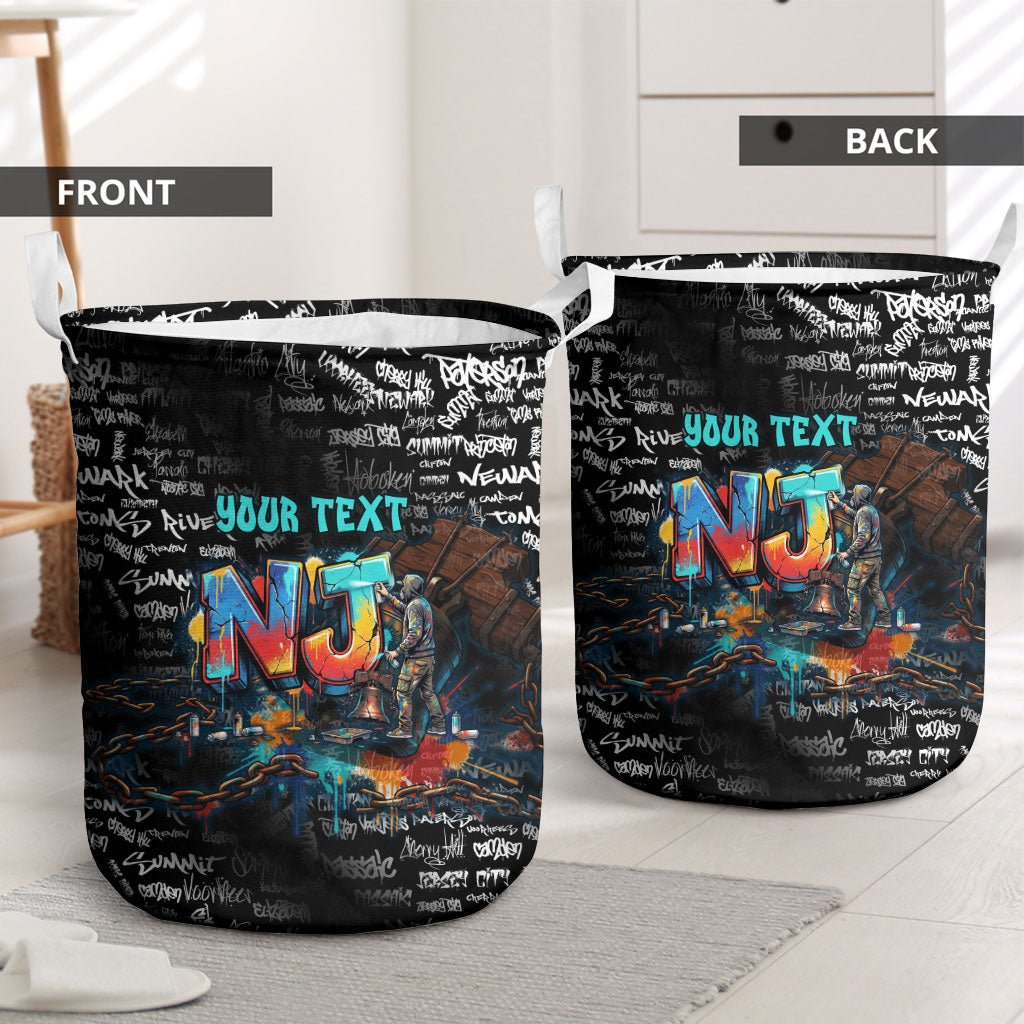 Personalized New Jersey Liberty Bell Graffiti Laundry Basket Urban Street Art - Hand Drawn City Tagging