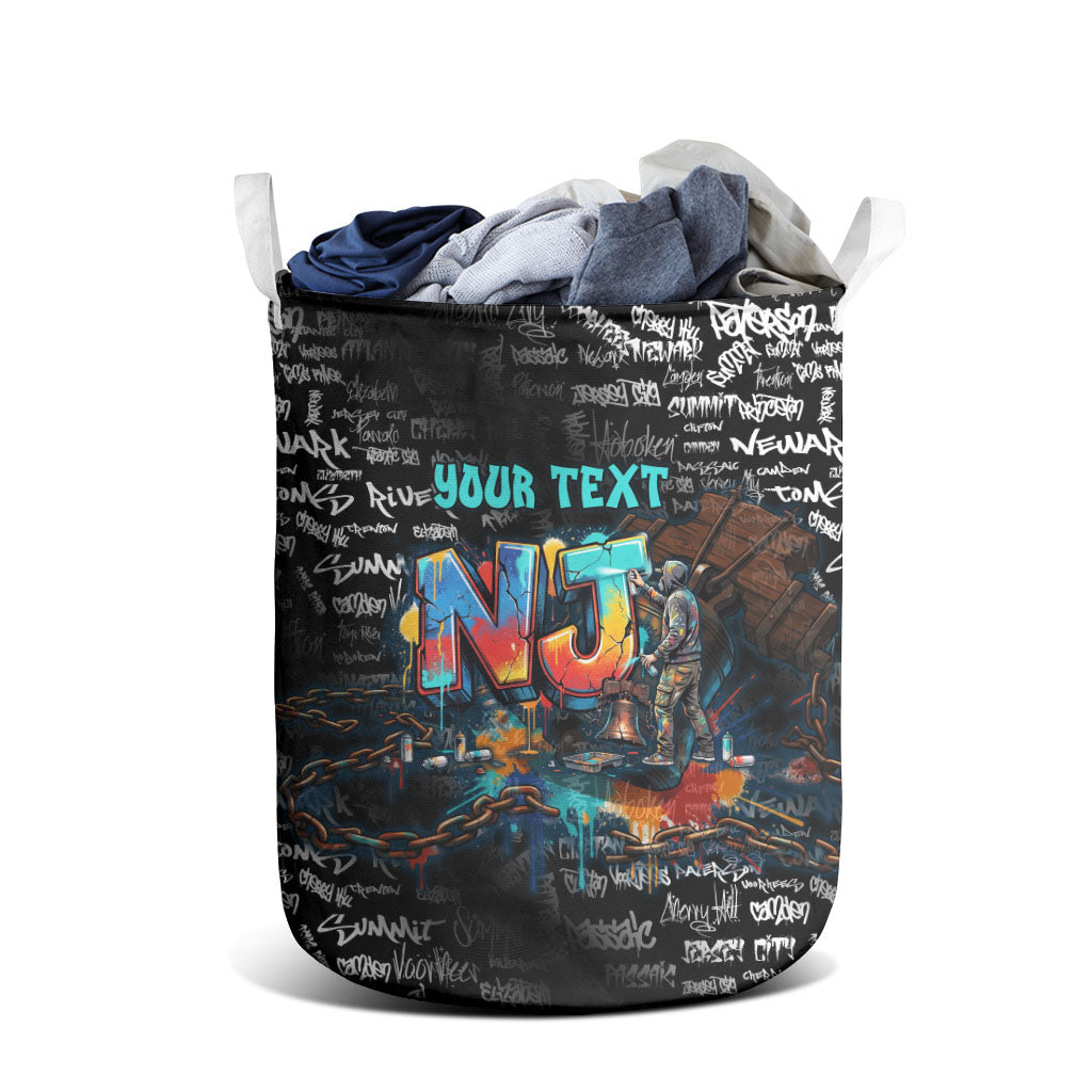 Personalized New Jersey Liberty Bell Graffiti Laundry Basket Urban Street Art - Hand Drawn City Tagging