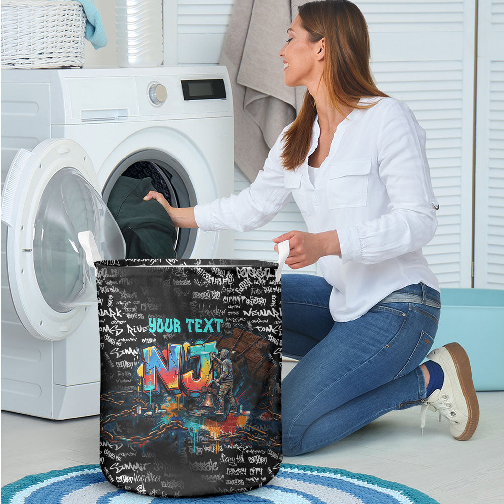 Personalized New Jersey Liberty Bell Graffiti Laundry Basket Urban Street Art - Hand Drawn City Tagging