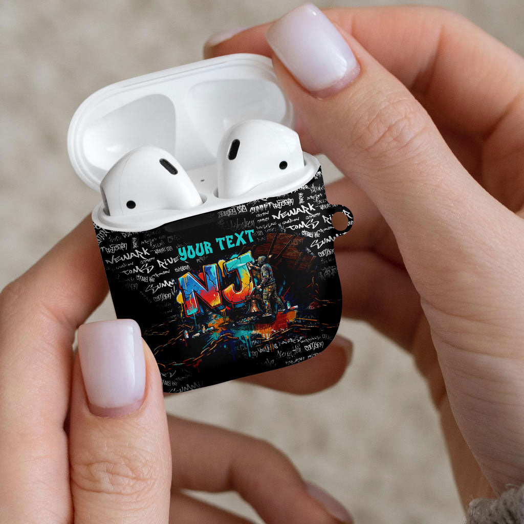 Personalized New Jersey Liberty Bell Graffiti AirPods Case Urban Street Art - Hand Drawn City Tagging
