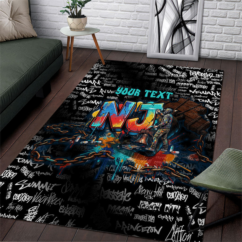 Personalized New Jersey Liberty Bell Graffiti Area Rug Urban Street Art - Hand Drawn City Tagging