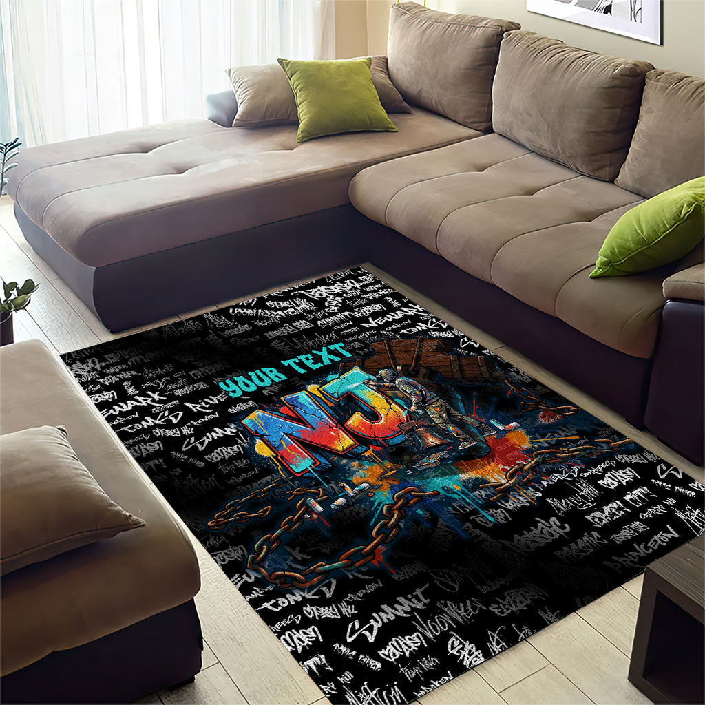 Personalized New Jersey Liberty Bell Graffiti Area Rug Urban Street Art - Hand Drawn City Tagging