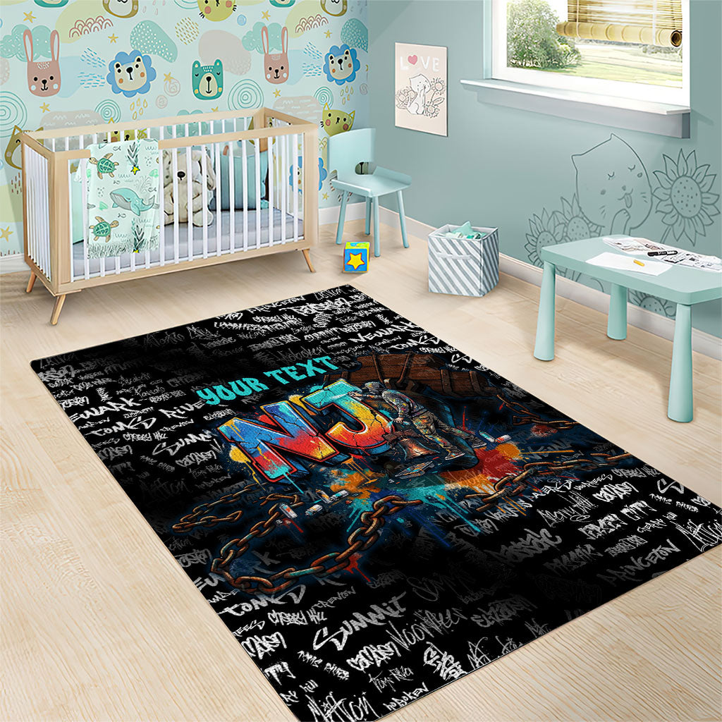 Personalized New Jersey Liberty Bell Graffiti Area Rug Urban Street Art - Hand Drawn City Tagging