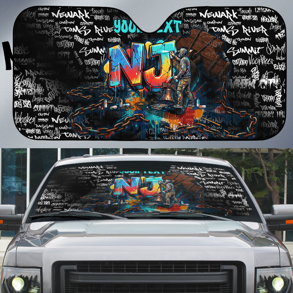Personalized New Jersey Liberty Bell Graffiti Auto Sun Shade Urban Street Art - Hand Drawn City Tagging