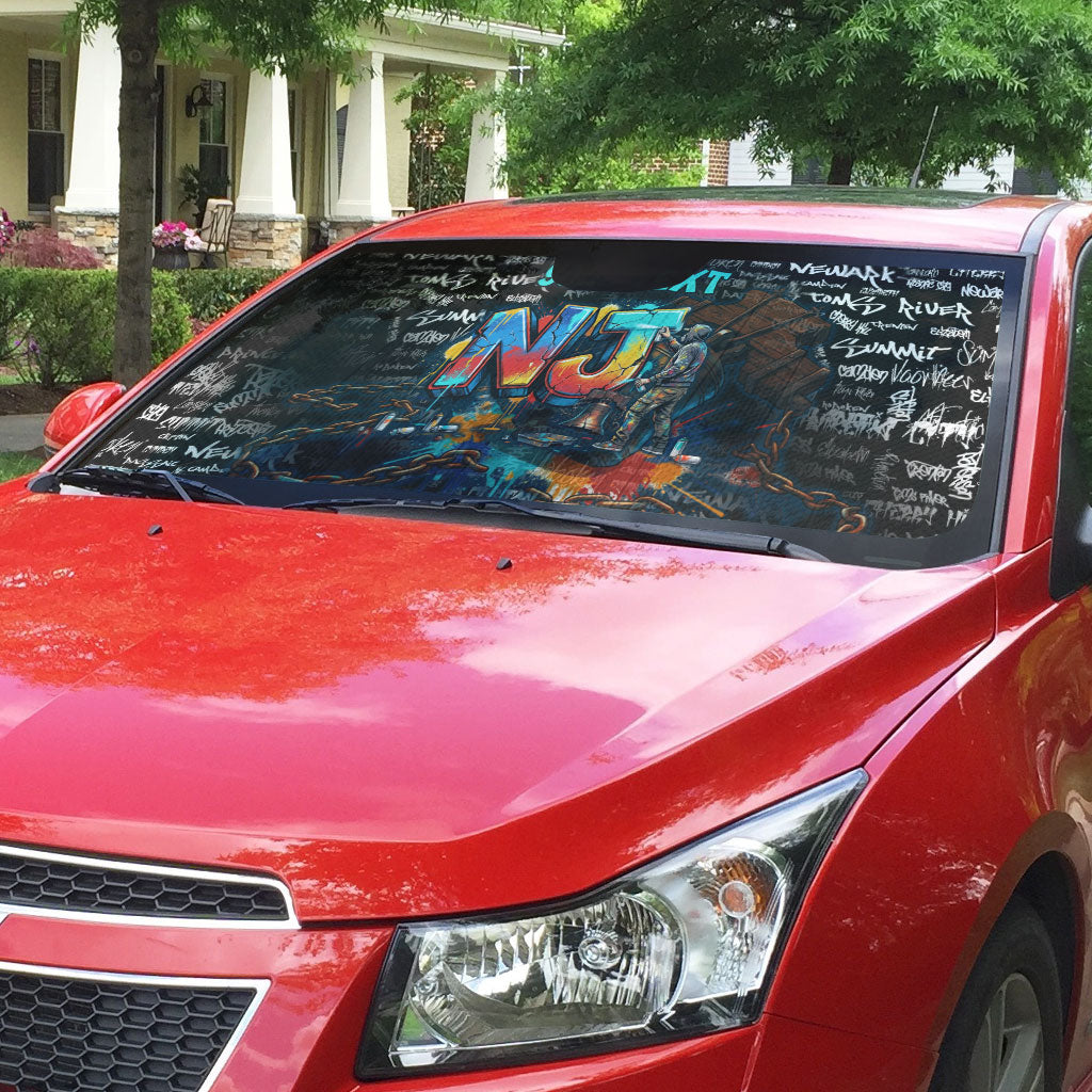 Personalized New Jersey Liberty Bell Graffiti Auto Sun Shade Urban Street Art - Hand Drawn City Tagging