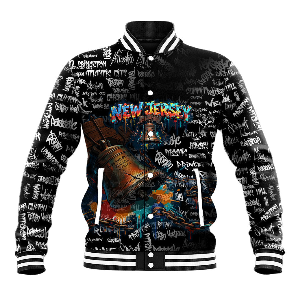 Personalized New Jersey Liberty Bell Graffiti Baseball Jacket Urban Street Art - Hand Drawn City Tagging