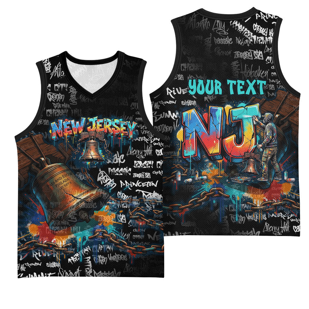 Personalized New Jersey Liberty Bell Graffiti Basketball Jersey Urban Street Art - Hand Drawn City Tagging