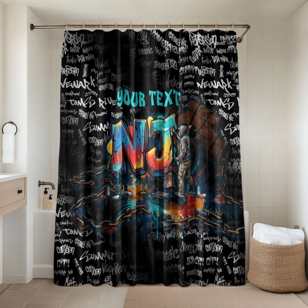 Personalized New Jersey Liberty Bell Graffiti Bathroom Set Urban Street Art - Hand Drawn City Tagging