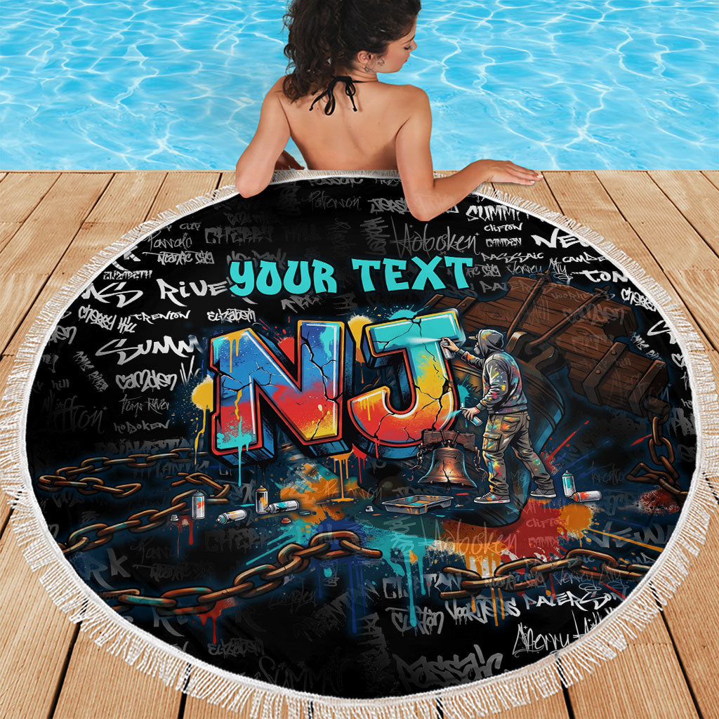 Personalized New Jersey Liberty Bell Graffiti Beach Blanket Urban Street Art - Hand Drawn City Tagging
