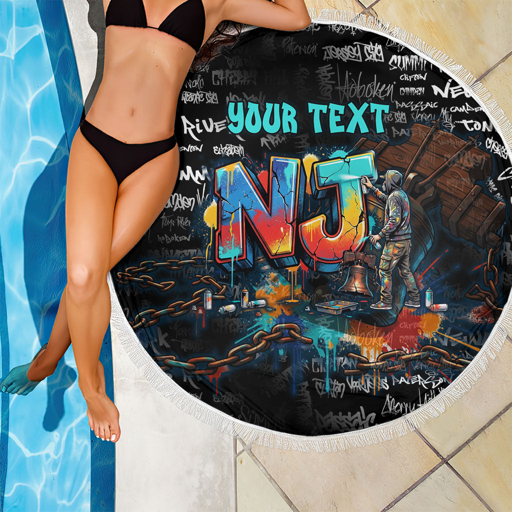 Personalized New Jersey Liberty Bell Graffiti Beach Blanket Urban Street Art - Hand Drawn City Tagging