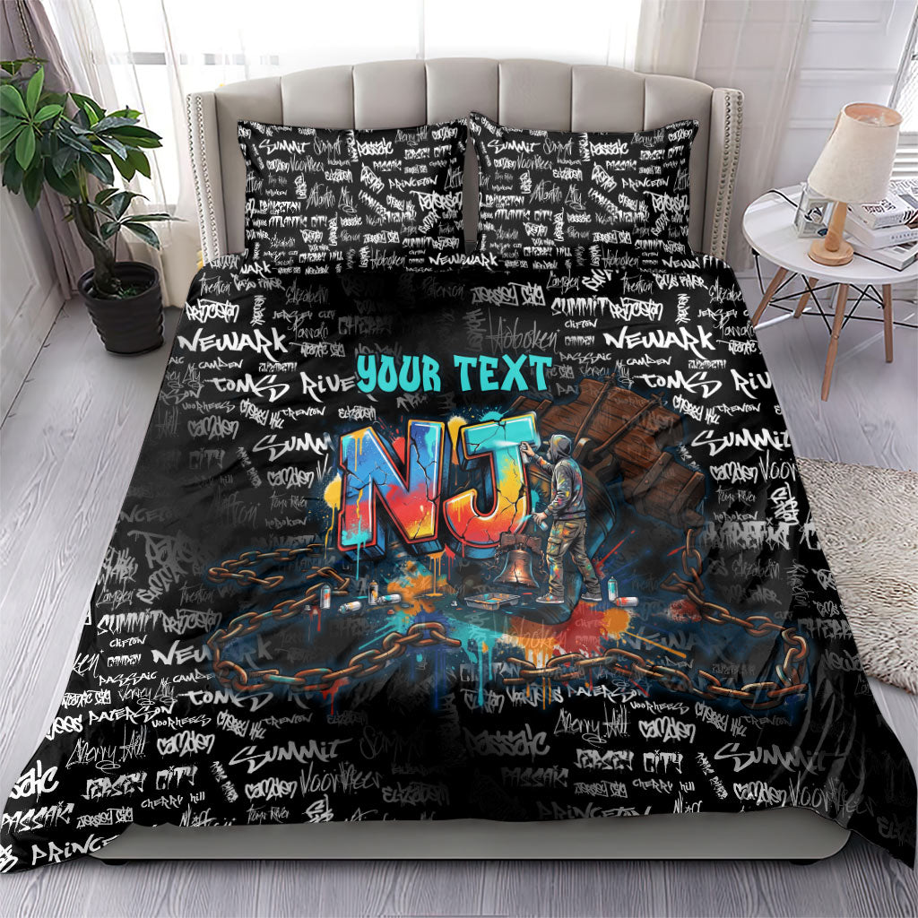 Personalized New Jersey Liberty Bell Graffiti Bedding Set Urban Street Art - Hand Drawn City Tagging