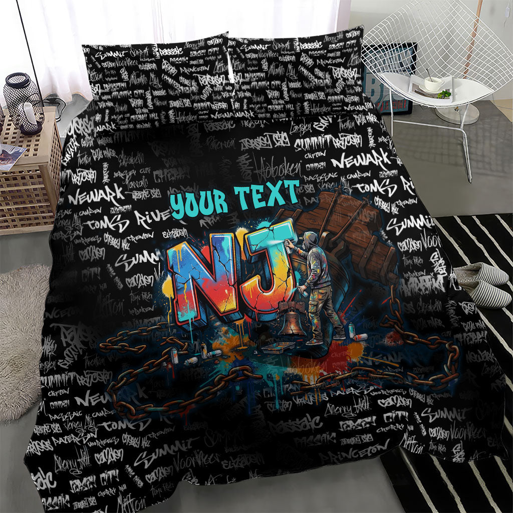 Personalized New Jersey Liberty Bell Graffiti Bedding Set Urban Street Art - Hand Drawn City Tagging