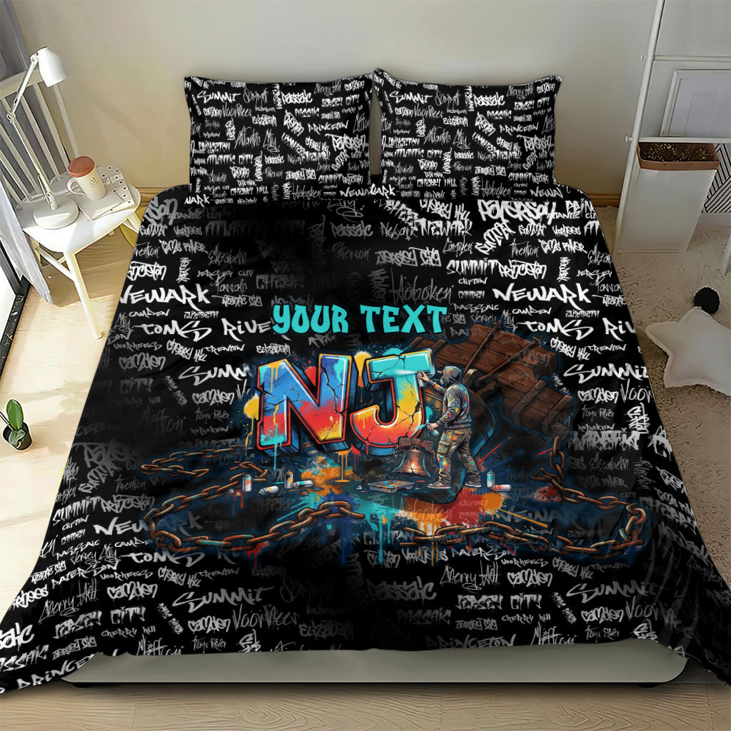 Personalized New Jersey Liberty Bell Graffiti Bedding Set Urban Street Art - Hand Drawn City Tagging