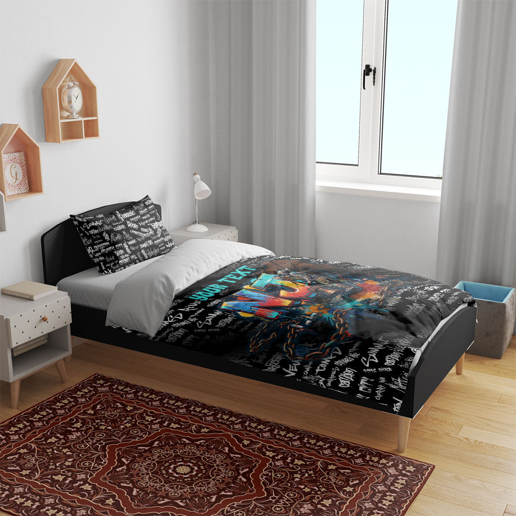 Personalized New Jersey Liberty Bell Graffiti Bedding Set Urban Street Art - Hand Drawn City Tagging