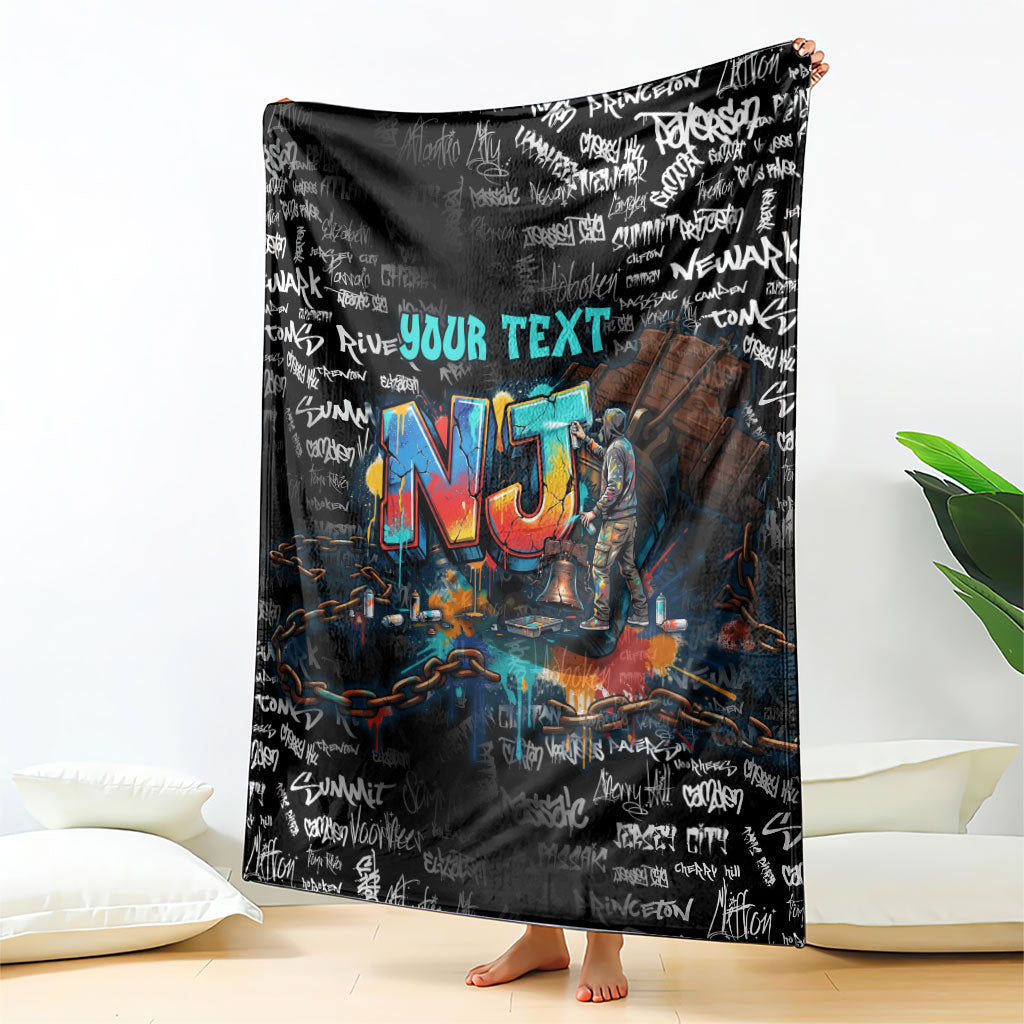 Personalized New Jersey Liberty Bell Graffiti Blanket Urban Street Art - Hand Drawn City Tagging