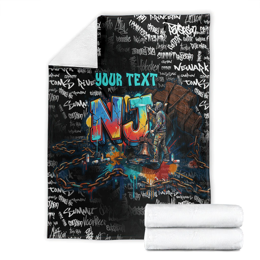 Personalized New Jersey Liberty Bell Graffiti Blanket Urban Street Art - Hand Drawn City Tagging