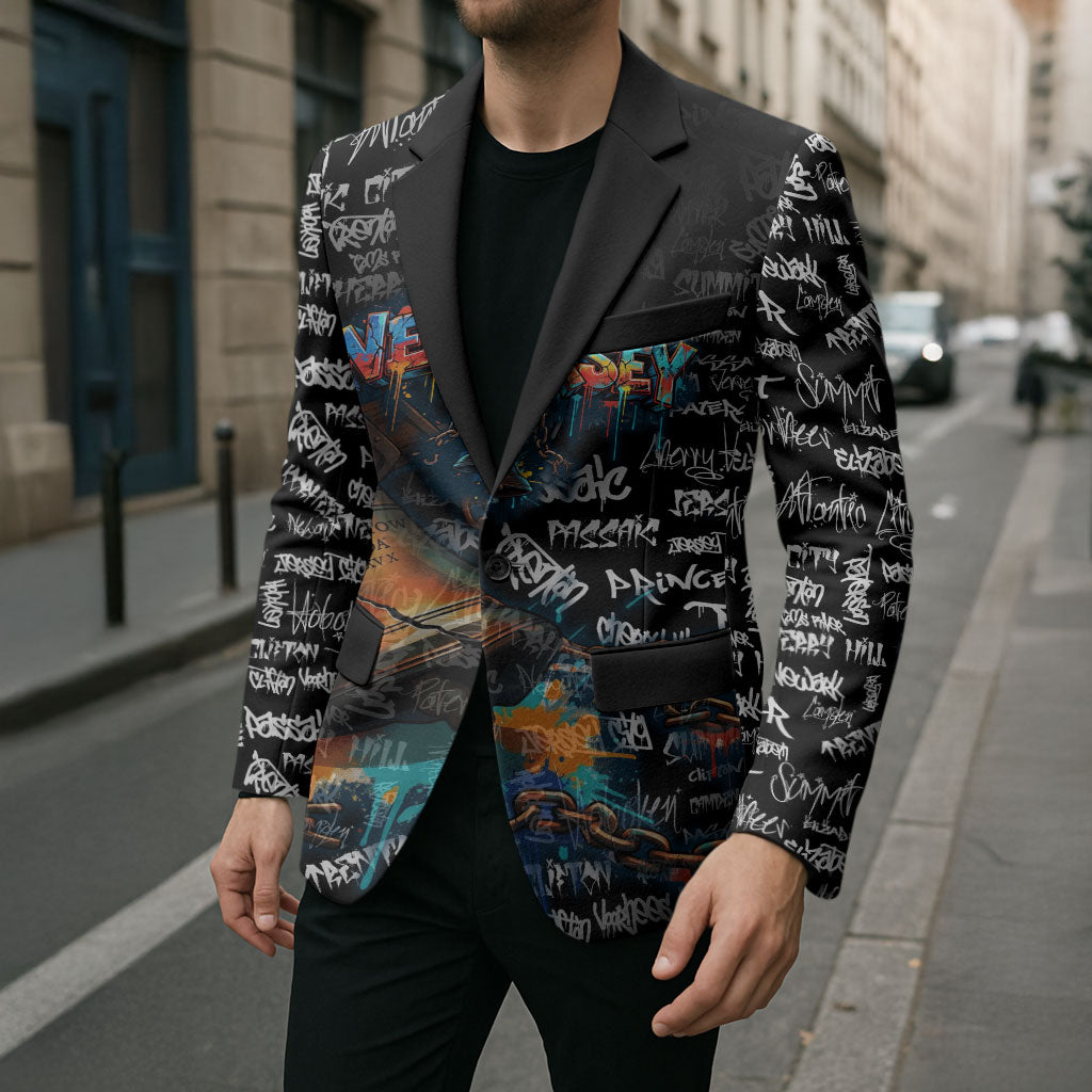 Personalized New Jersey Liberty Bell Graffiti Blazer Urban Street Art - Hand Drawn City Tagging