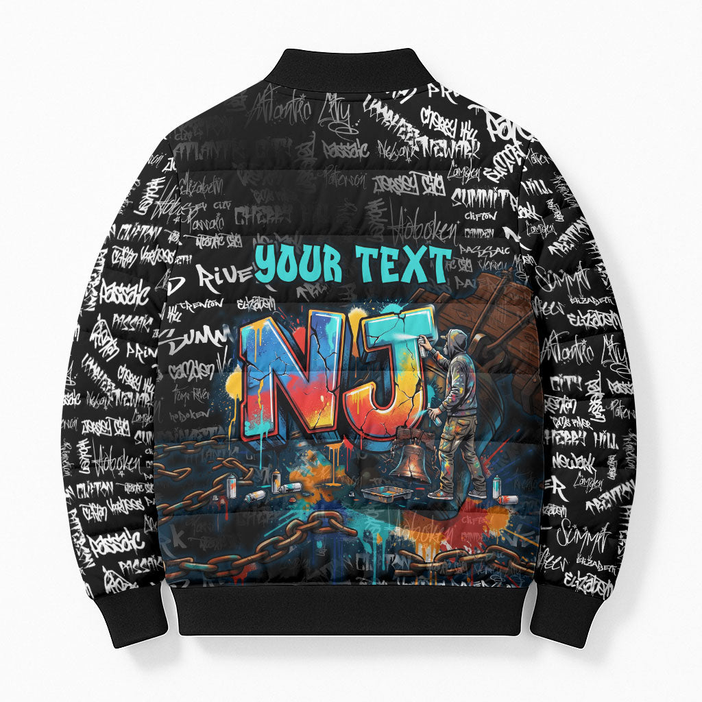 Personalized New Jersey Liberty Bell Graffiti Bomber Puffer Jacket Urban Street Art - Hand Drawn City Tagging