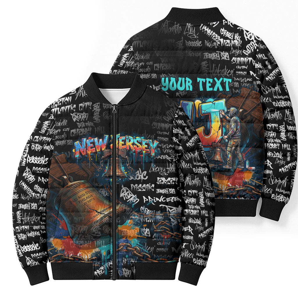 Personalized New Jersey Liberty Bell Graffiti Bomber Puffer Jacket Urban Street Art - Hand Drawn City Tagging