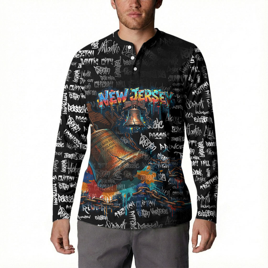 Personalized New Jersey Liberty Bell Graffiti Button Sweatshirt Urban Street Art - Hand Drawn City Tagging