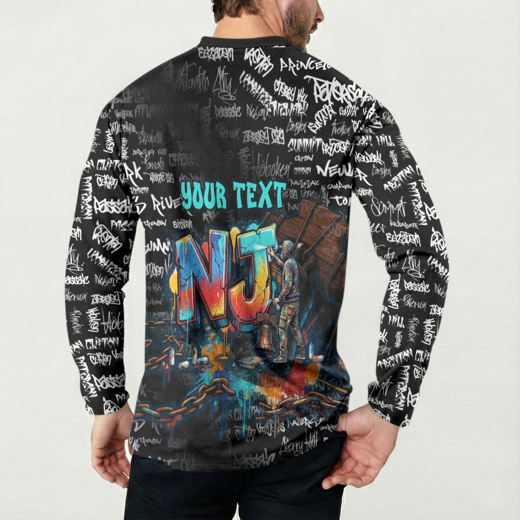 Personalized New Jersey Liberty Bell Graffiti Button Sweatshirt Urban Street Art - Hand Drawn City Tagging