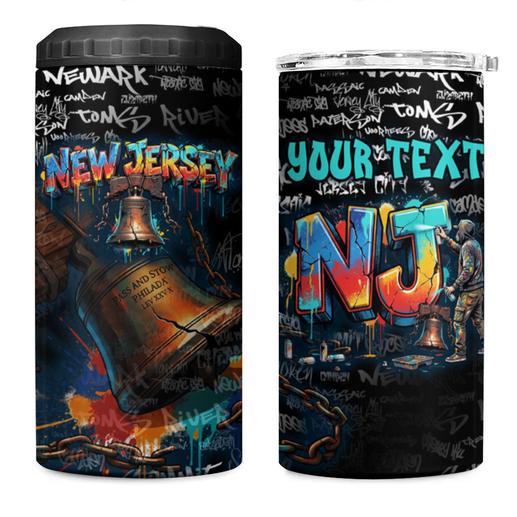 Personalized New Jersey Liberty Bell Graffiti 4 in 1 Can Cooler Tumbler Urban Street Art - Hand Drawn City Tagging