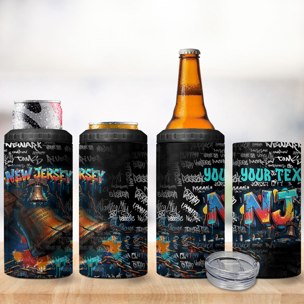 Personalized New Jersey Liberty Bell Graffiti 4 in 1 Can Cooler Tumbler Urban Street Art - Hand Drawn City Tagging