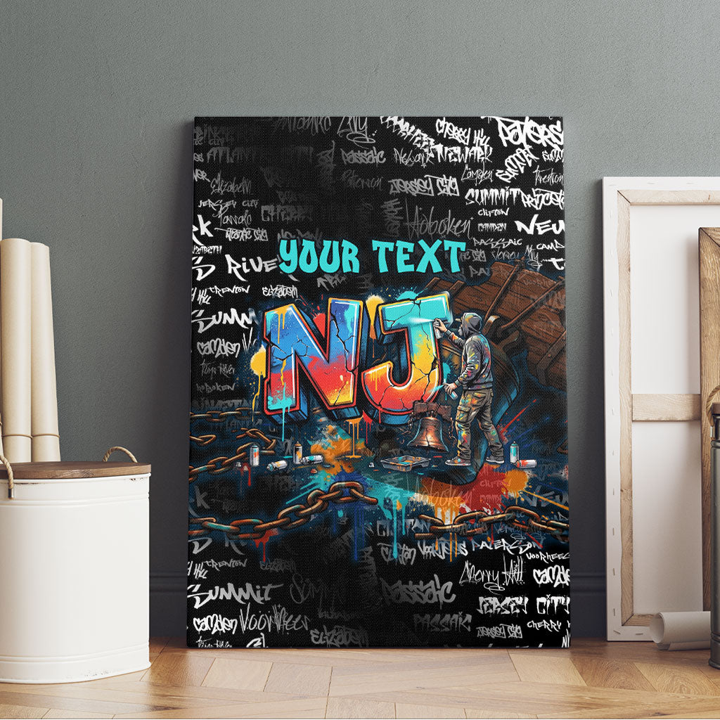 Personalized New Jersey Liberty Bell Graffiti Canvas Wall Art Urban Street Art - Hand Drawn City Tagging
