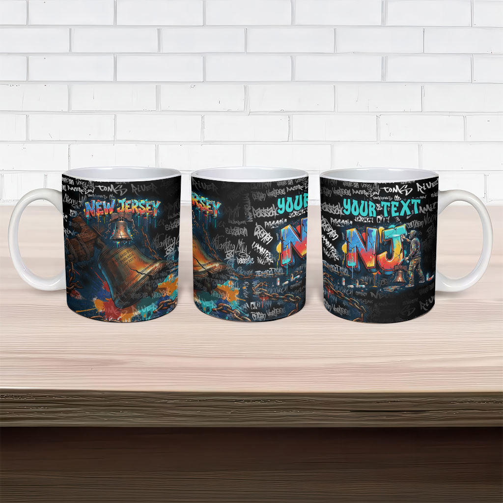 Personalized New Jersey Liberty Bell Graffiti Ceramic Mug Urban Street Art - Hand Drawn City Tagging