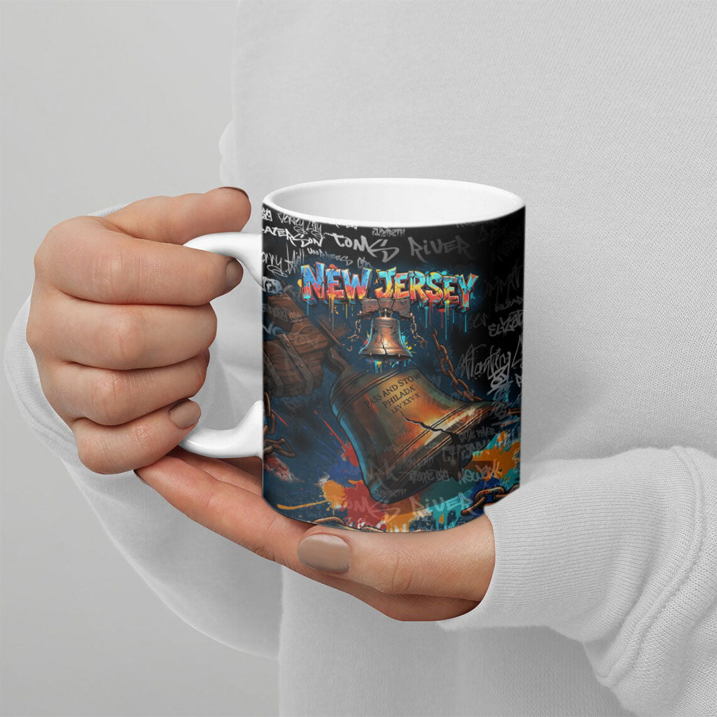 Personalized New Jersey Liberty Bell Graffiti Ceramic Mug Urban Street Art - Hand Drawn City Tagging