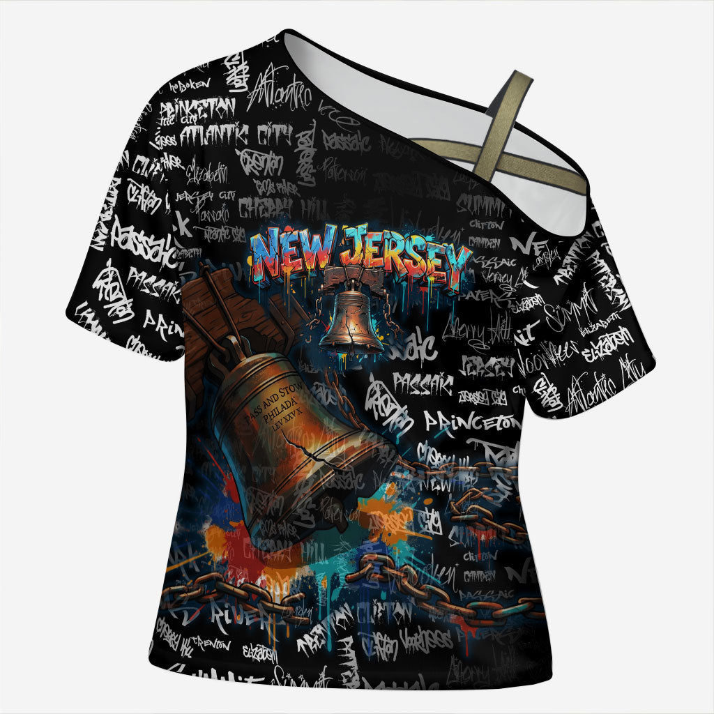 Personalized New Jersey Liberty Bell Graffiti Cross Shoulder Shirt Urban Street Art - Hand Drawn City Tagging